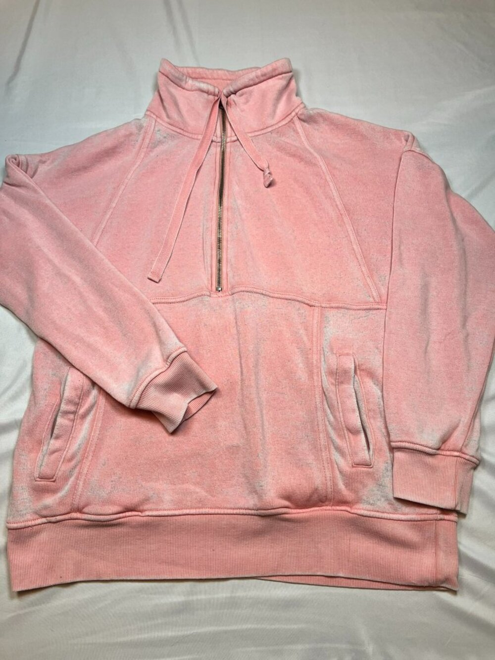 Pink Acid Wash Quarter Zip Pullover Sweatshirt Mock Neck Long Sleeve Slouchy